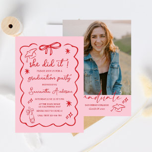 Class of 2026 Grad Announcement,Black  Bow doodle Invitation