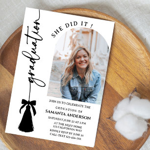 Class of 2026 Grad Announcement,Black Tassel Bow Invitation