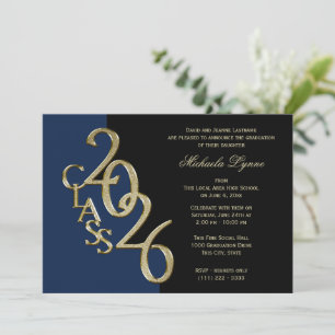 Class of 2026 Grad Gold Black with Color Option Invitation