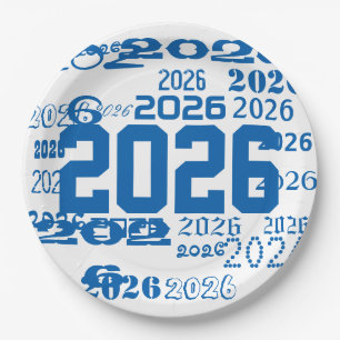 Class Of 2026 Grad Pattern Graduation Year Paper Plate