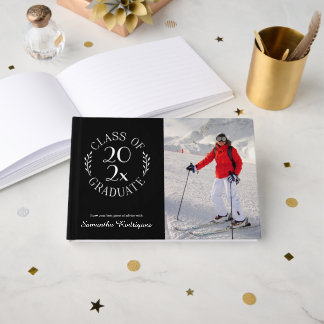 Class of 2026 Grad Photo Black Pattern Graduation Guest Book