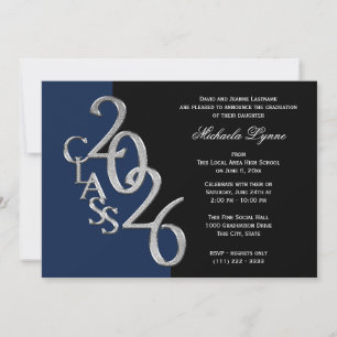 Class of 2026 Grad Silver Black with Color Option Invitation
