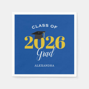 Class of 2026 Grad Simple Blue and Gold Paper Plat Napkin