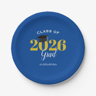 Class of 2026 Grad Simple Blue and Gold  Paper Plate
