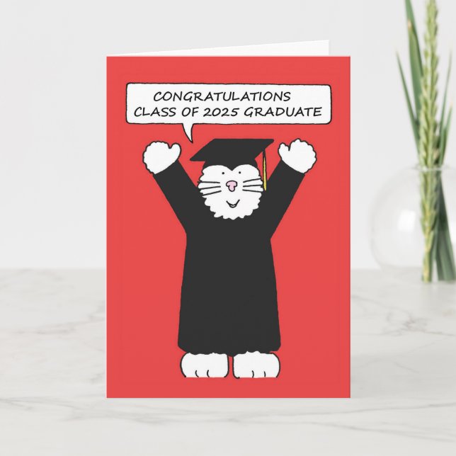 Class of 2026 Graduate Cartoon Cat Holiday Card (Front)