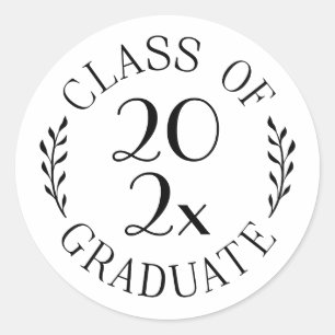 Class of 2026 Graduate Chic White Black Emblem Classic Round Sticker