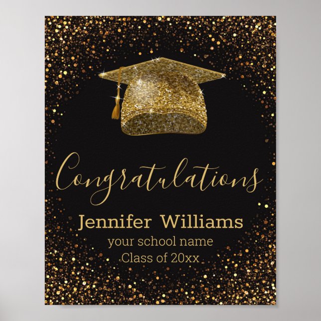 Class of 2026 graduate gold hat stylish black chic poster (Front)