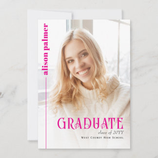 Class of 2026 GRADUATE minimalist hot pink photo Announcement