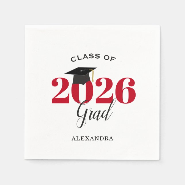 Class of 2026 Graduate Modern Red Napkin (Front)