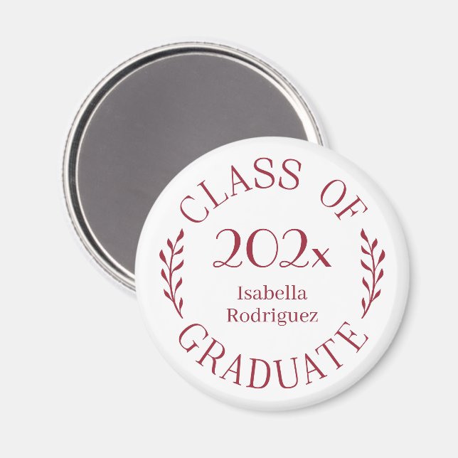 Class of 2026 Graduate Name Burgundy Typography Magnet (Front/Back)