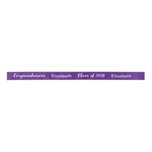 Class of 2026 Graduate Name Purple & White Script Satin Ribbon