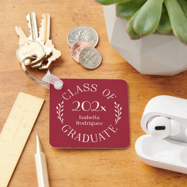 Class of 2026 Graduate Name Typography Burgundy Key Ring (Desk)