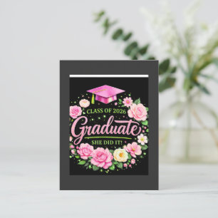 Class of 2026 Graduate She Did It Pink Floral Grad Announcement Postcard