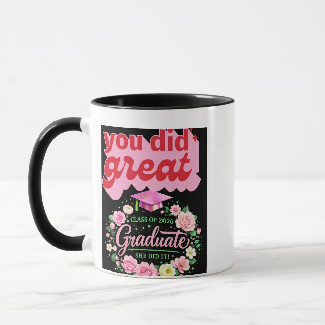 Class of 2026 Graduate She Did It Pink Floral Grad Mug (Left)