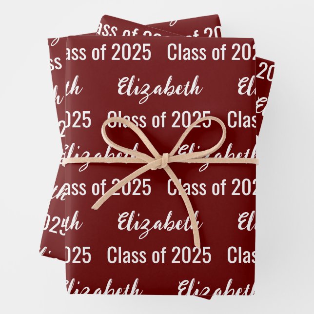 Class of 2026 Graduate's Name Dark Red and White Wrapping Paper Sheet (In situ)