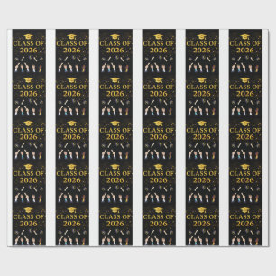 Class of 2026 Graduation Cap Design   Elegant Blac Wrapping Paper