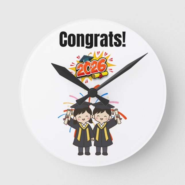 Class of 2026 Graduation Celebration Round Clock (Front)