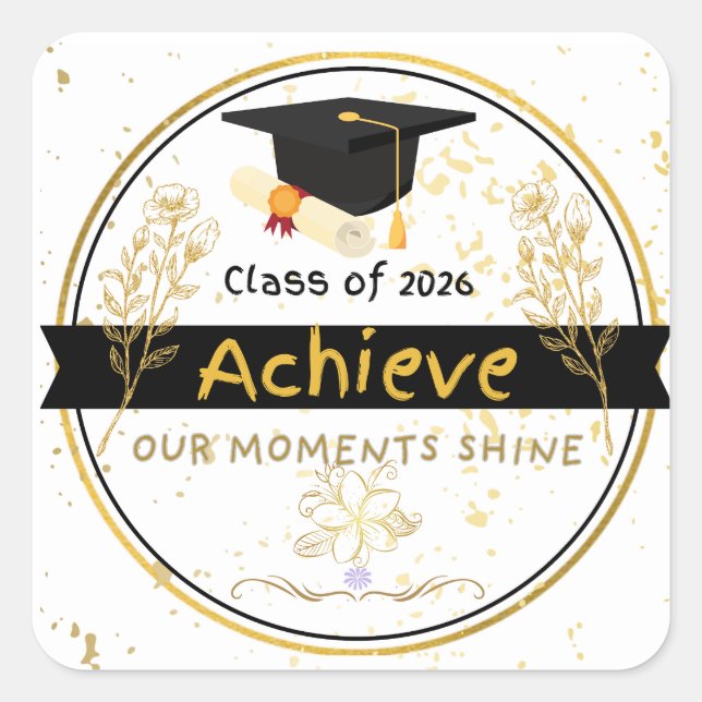 Class of 2026 Graduation Gold Floral Sticker (Front)