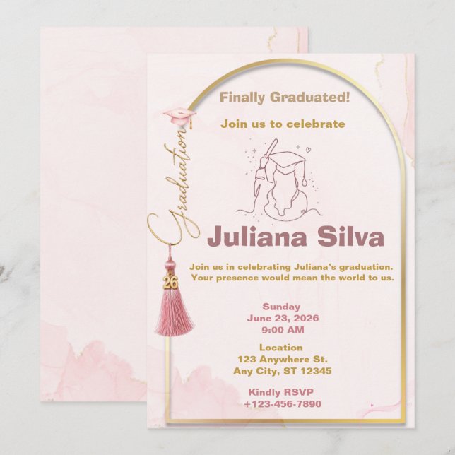 Class of 2026 Graduation Invitation Pink Gold (Front/Back)