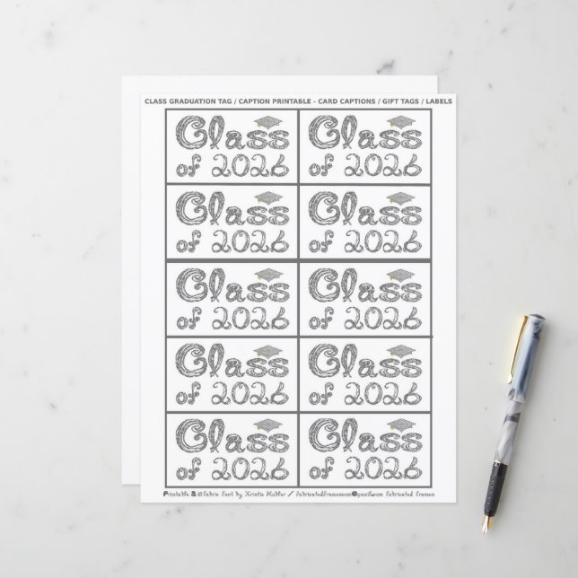 Class of 2026 Graduation Silver Tag Captions Paper (Front/Back In Situ)