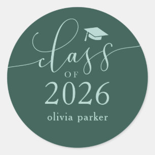 Class of 2026 Green Graduation Party Favour Classic Round Sticker