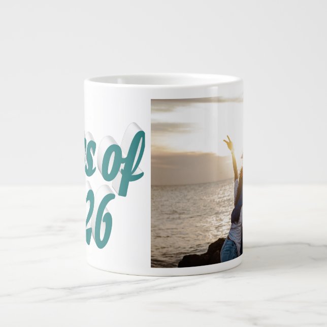 Class of 2026 green text graduation photo   large coffee mug (Front)