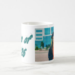 Class of 2026 green typography graduation photo  coffee mug