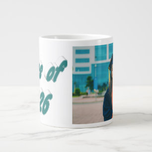 Class of 2026 green typography graduation photo large coffee mug