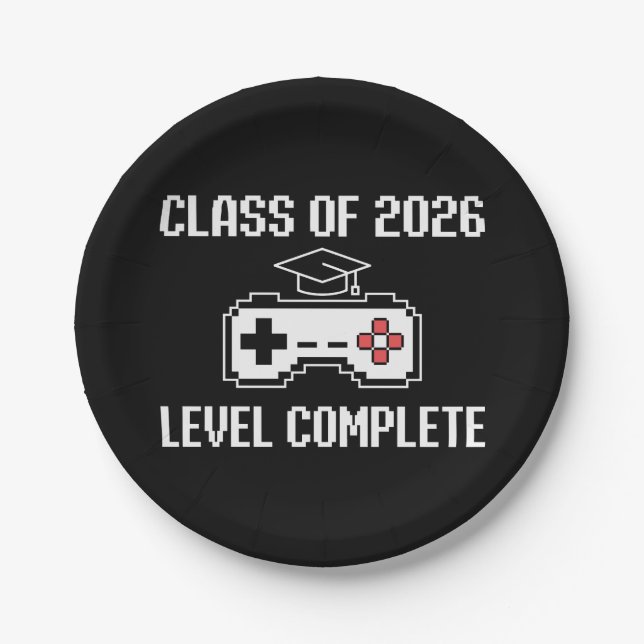 Class Of 2026 Level Complete Gaming Graduation Paper Plate (Front)