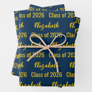 Class of 2026 Maize and Blue Graduate's Name Wrapping Paper Sheet