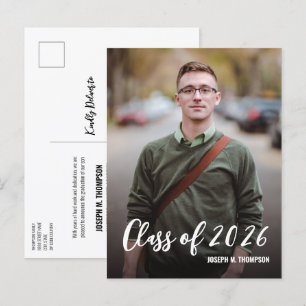 Class of 2026 Male Graduate Photo Custom message Announcement Postcard