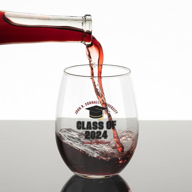 Class of 2026 Maroon Graduation Custom Graduate Stemless Wine Glass (Creator Uploaded)