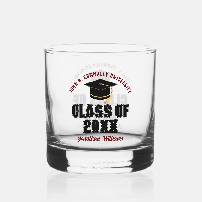 Class of 2026 Maroon Graduation Custom Graduate Whiskey Glass (Front)