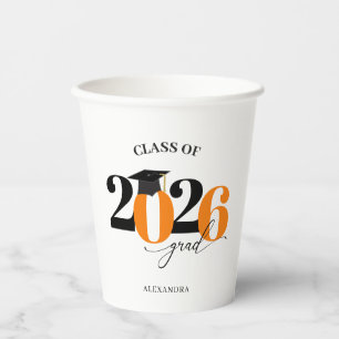 Class of 2026 Modern Tyopgraphy Orange Graduation Paper Cups
