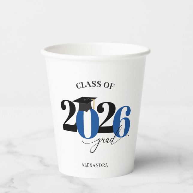 Class of 2026 Modern Typography Blue Graduationon Paper Cups (Front)