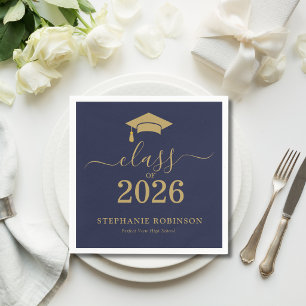 Class of 2026 Navy Blue Gold Graduation Party Napkin