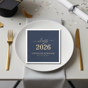 Class of 2026 Navy Blue Gold Graduation Party Napkin