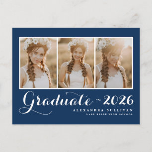 Class of 2026 Navy Blue Photo Collage Graduation Announcement Postcard