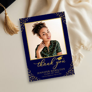Class of 2026 Navy Gold Graduation Photo Thank You Invitation