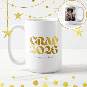 Class of 2026 Photo Black and Gold Typography Coffee Mug