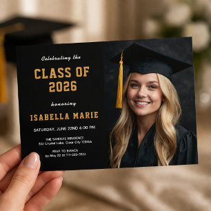 Class of 2026 Photo Gold Graduation Invitation