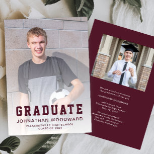 Class of 2026 Photos Burgundy Grad Announcement