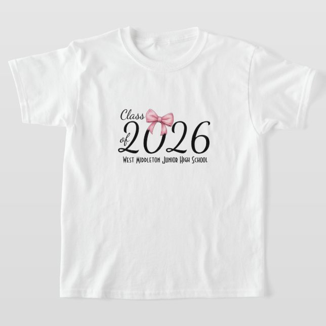 Class of 2026 Pink Bow Graduation T-Shirt (Laydown)