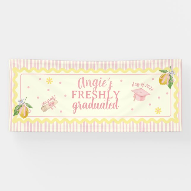 Class of 2026 Pink Lemon Graduation Party Banner (Horizontal)