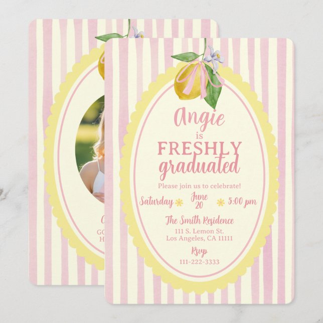 Class of 2026 Pink Lemon Graduation Party Invitation (Front/Back)