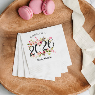 Class of 2026 Pink Watercolor Flowers Graduation Napkin