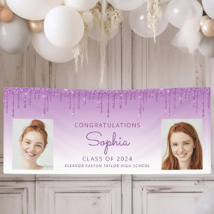 Class of 2026 Purple Glitter 2-Photo Graduation Banner