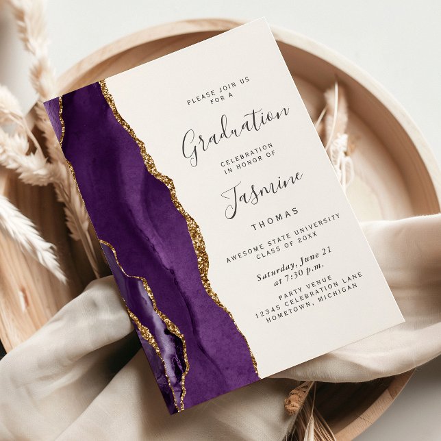 Class of 2026 Purple Gold Agate Dark Graduation Invitation (Creator Uploaded)