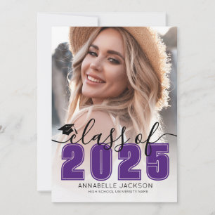 Class Of 2026 Purple Graduate Photo Graduation Invitation