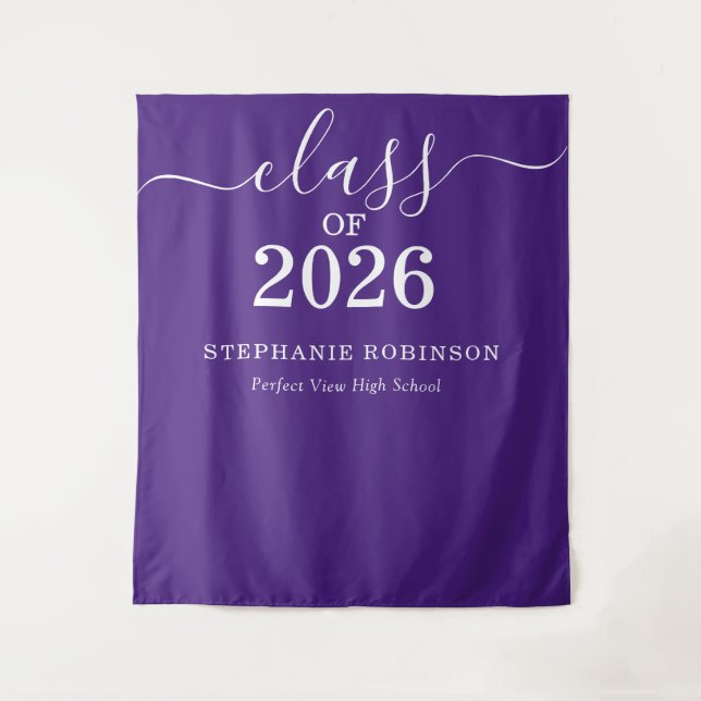 Class of 2026 Purple Graduation Backdrop Prop Tapestry (Front)
